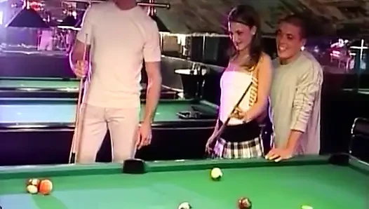 Threesome Plays Pool and Then Both Fuck Their Ass and Cunt