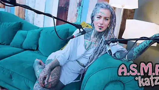 I talk about M - Music - ASMR podcast SFW talking goth skinny girl dreadlocks tattoo model inked girl