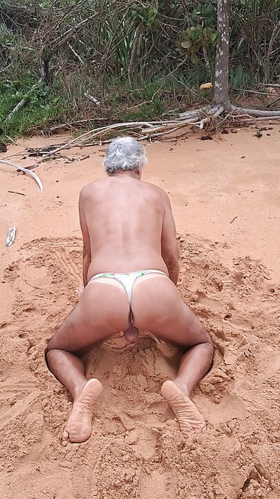 Ladysilva crossdress in panties on the beach showing off her big hot junda
