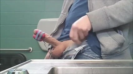 Restroom cumshot