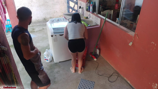 The boss left and the maid couldn't resist my erect dick