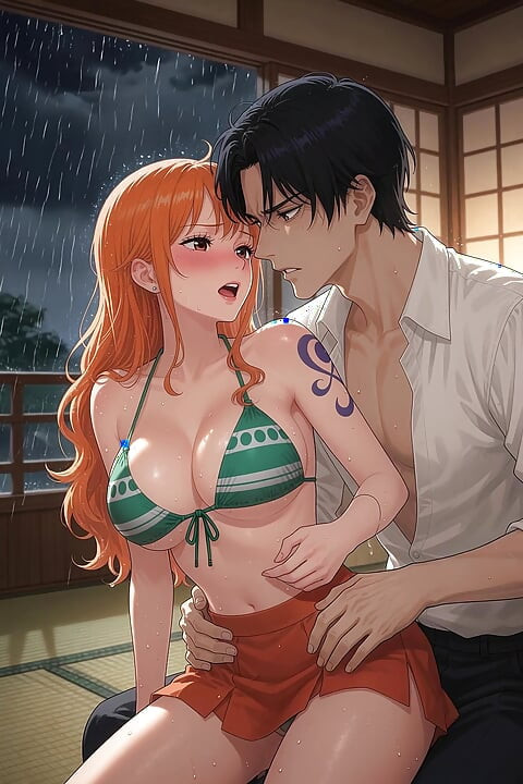 Nami is a slut, she heats her best friend until she eats his big cock and swallows his milk - AI-generated content