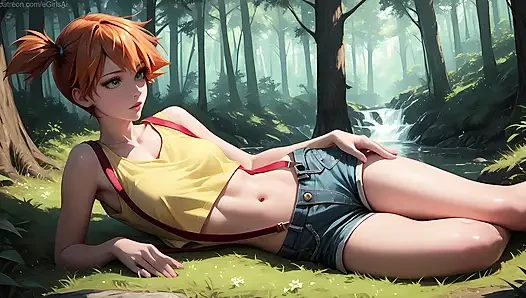 Misty anime sahnesinde ormanı keşfediyor