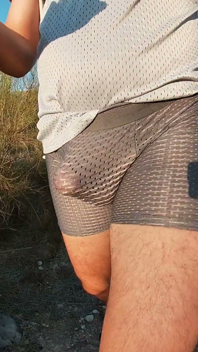 Walking in sexy tight breathable shorts having a erection | Clip 2