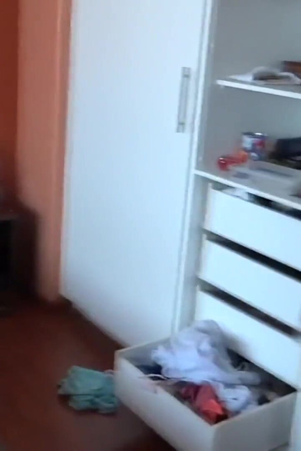 Beautiful Latin stepmother trying on erotic lingerie while stepson records her and masturbates