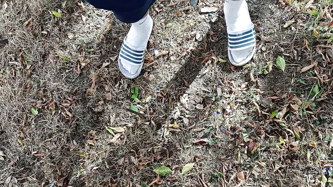 Making Socks Dirty in Slides - Used Socks and Slides and Uncut Soft Cock