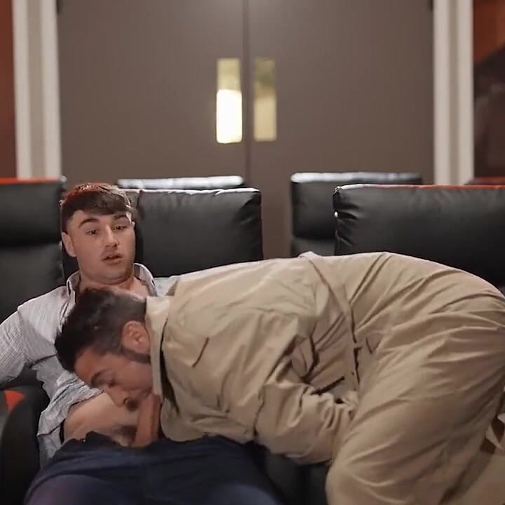 Twinkpop - Dante, sneaking over to suck Michael's cock, horny guys are caught by twink usher Troye Dean
