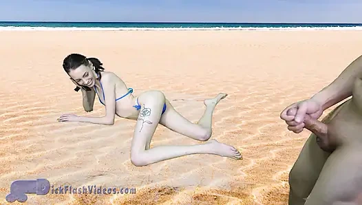 Zierliches teen Aria Haze wird am Strand CFNM mit dickem schwanz blankziehen