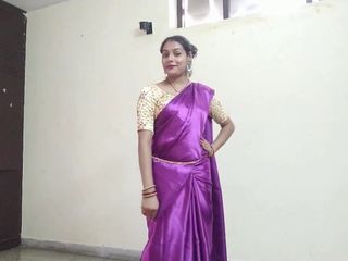 Satijnen zijden sari tante
