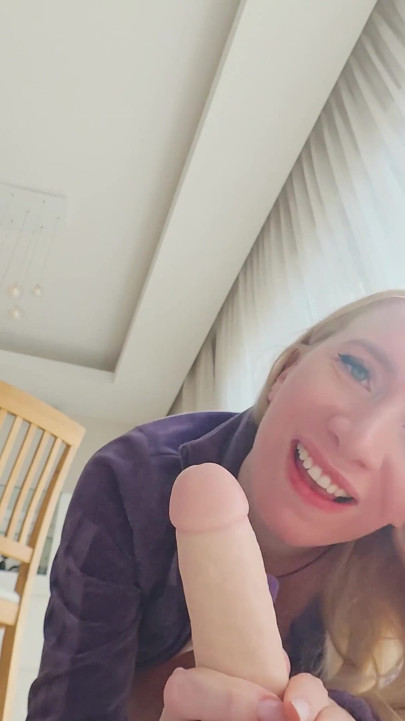 Blonde Rides Floor Dildo Then Squirts 3 Times on Couch