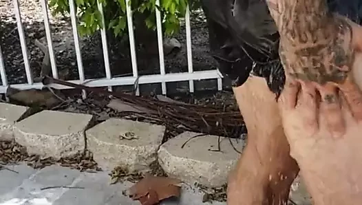 Lucian took quick shower in public pool