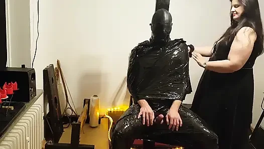 Foil Bondage Slave Part 2 - Cling Film Mummified and Edged to Madness
