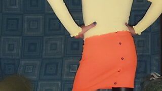Un cul taquine dans ma jupe orange sexy et mon haut citron