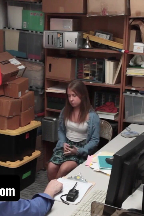Shoplyfter - Pretty Petite Babe Brooke Bliss Bends Over the Officer's Desk and Spreads Her Legs