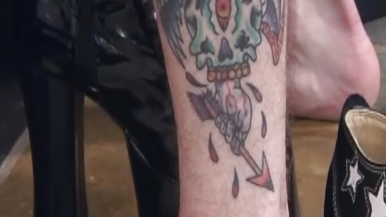 Mature Brunette MILF Sucks Tattooed Cock Deep