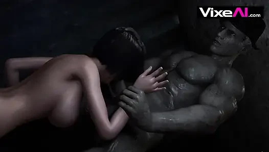 Ada Wong стонет для Mr.X, пока Leon наблюдает в секрете, 3D ИИ сгенерирован