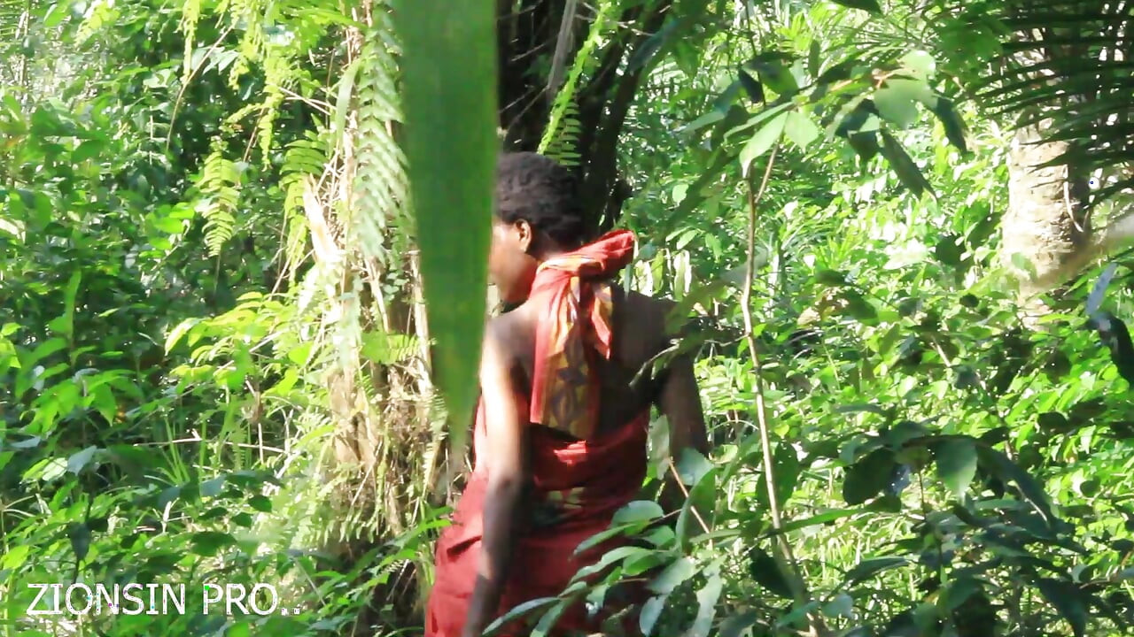 African girl in search of firewood in the bush got fuck by a bush man