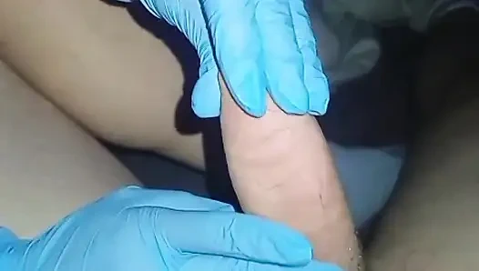 Gentle massage with sterile gloves, it is done as he likes