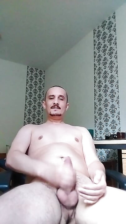 Fat Guy with Big Balls Masturbates to Porn and Cums