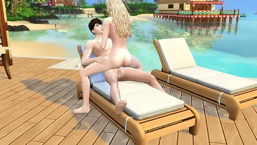 Couple in love have sex in public on the beach