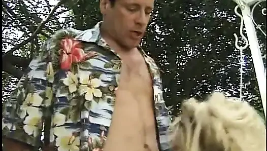 Kinky dude and blonde MILF fuck while being covered in chocolate syrup