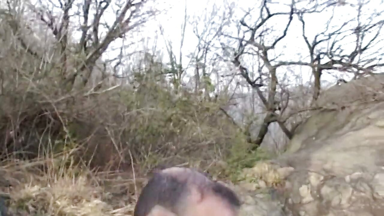 Big tits brunette banged in threesome outdoor