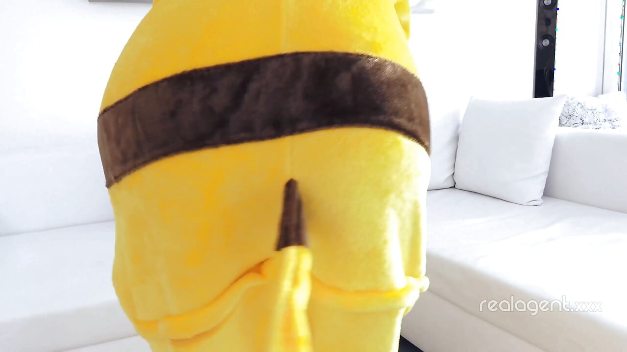 Amazing sexy Pikachu enjoys spreading her wet shaved wide hole