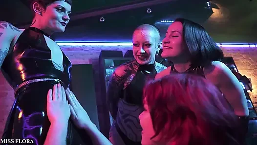 Latex Fetish Orgy: Lesbian Triple Domination Strapon Fuck Group Sex Foursome with Mistress Ae, Mixstress Vida & Mushroom Sofi