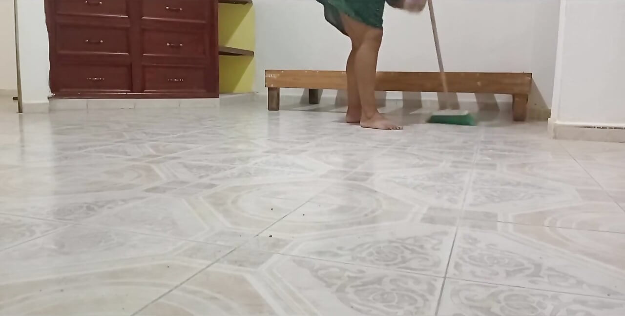 Chubby Neighbor Cleaning Her New Apartment