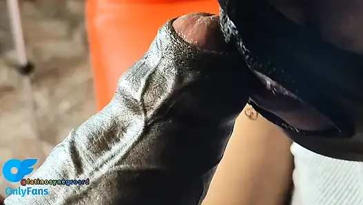 Me sucking the huge thick black cock of my neighbor sitting on a sofa.