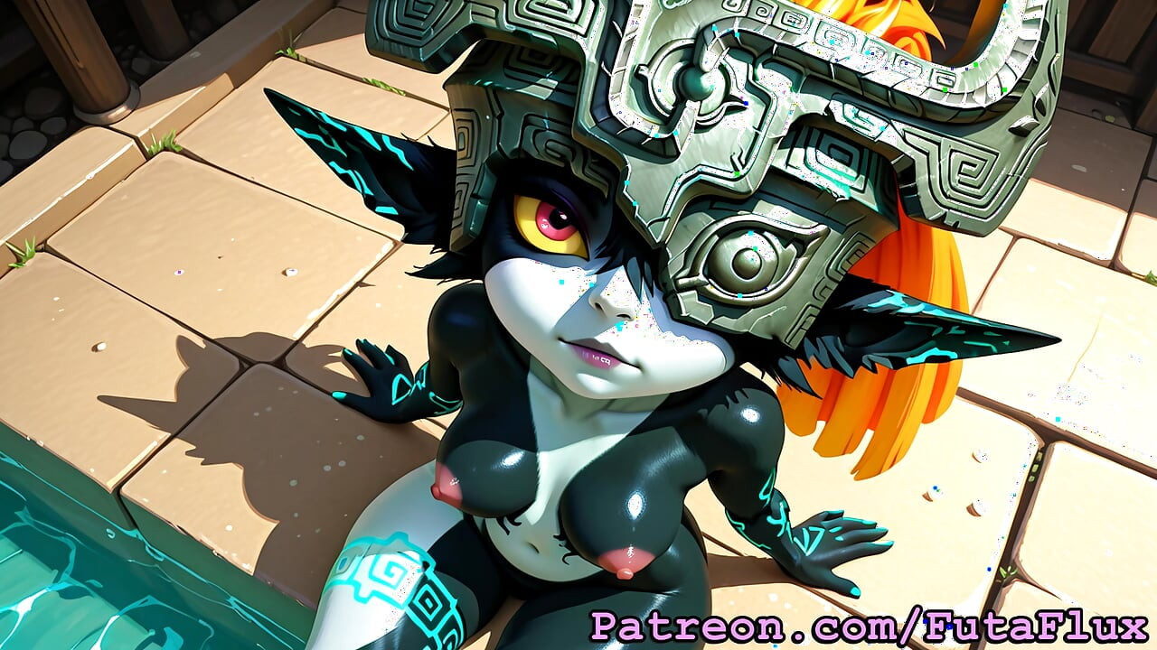 Futanari Midna from Zelda - Masturbating, Cumshots, Self sucking