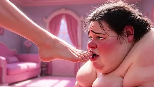 Ugly Fat SSBBW Humiliated Licking Beautiful Woman's Feet