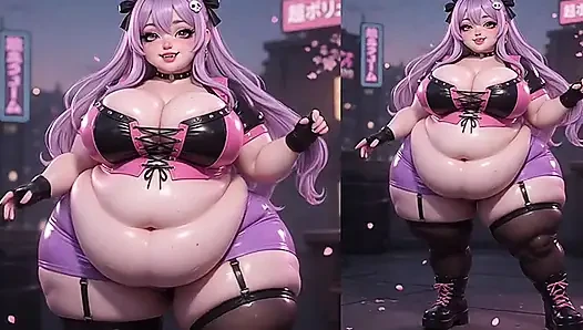 BBW Anime-schätzchen schüttelt riesigen arsch in lila tanga