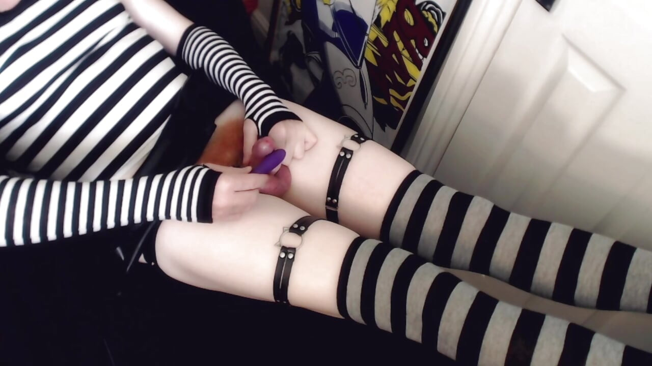 Femboy reveals whats under his tiny black skirt