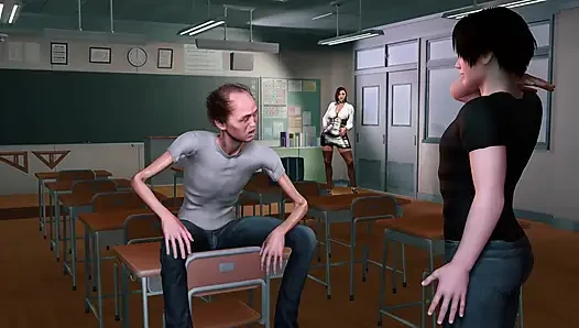 3D супер возбужденная шлюшка учительница милфа занимается минетным сексом с большим членом