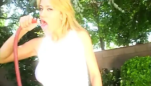 Blonde whore with big melons is always happy to feel her neighbour's big black cock in her butt