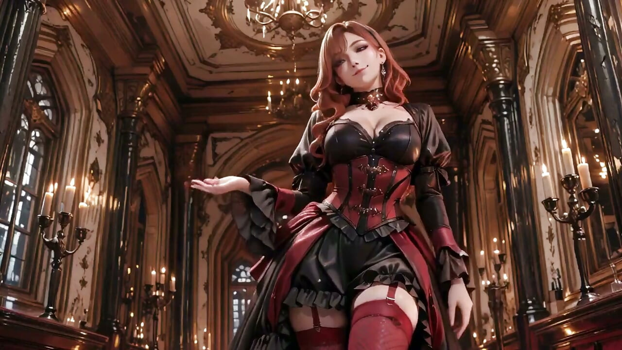 Gothic Redhead Queen! a Lavish Coronation in the Candlelit Hall, Kneeling with a Golden Cup and Sheer Stockings