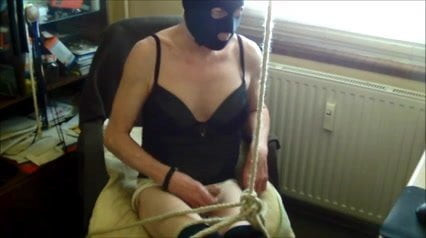 black nylon mask and selfbondage