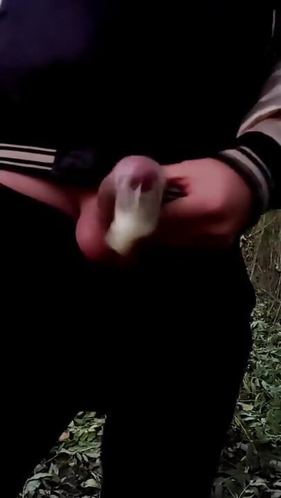 Outside Jerk off with Cum Filled Condom I Was Fucked Before