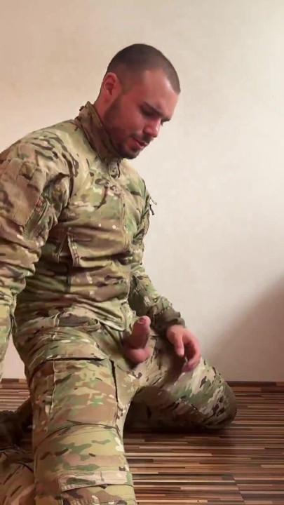 Soldier jerking off its cock!