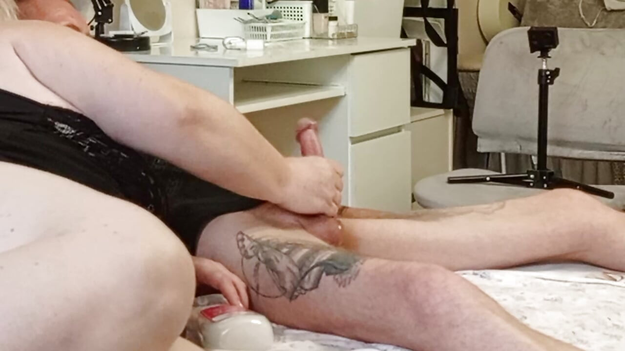 Stepmom hands off my hard cock before cumshot