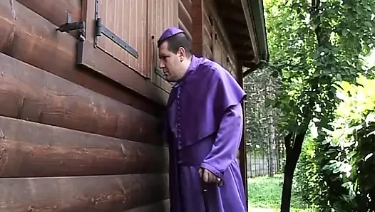 Horny Priest Spies on MILF's Dripping Pussy Pound Fest