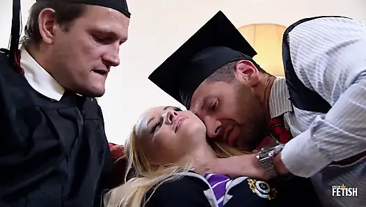 Blonde student gets rough double penetration at graduation