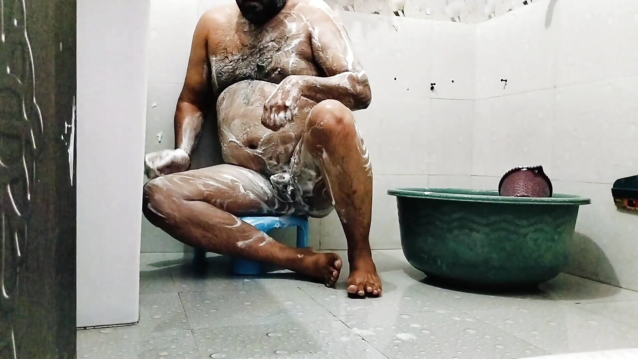 Horney boy taking bath and play with dick