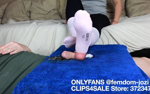 Cockbox CBT Trampling and Ballbusting in Socks, Amateur Couple