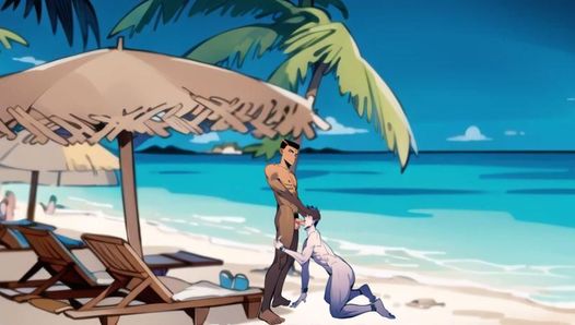 Cuplu homosexual interrasial la plajă cu sex anal hentai cartoon animation