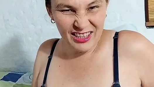 Single mother masturbates with her fingers