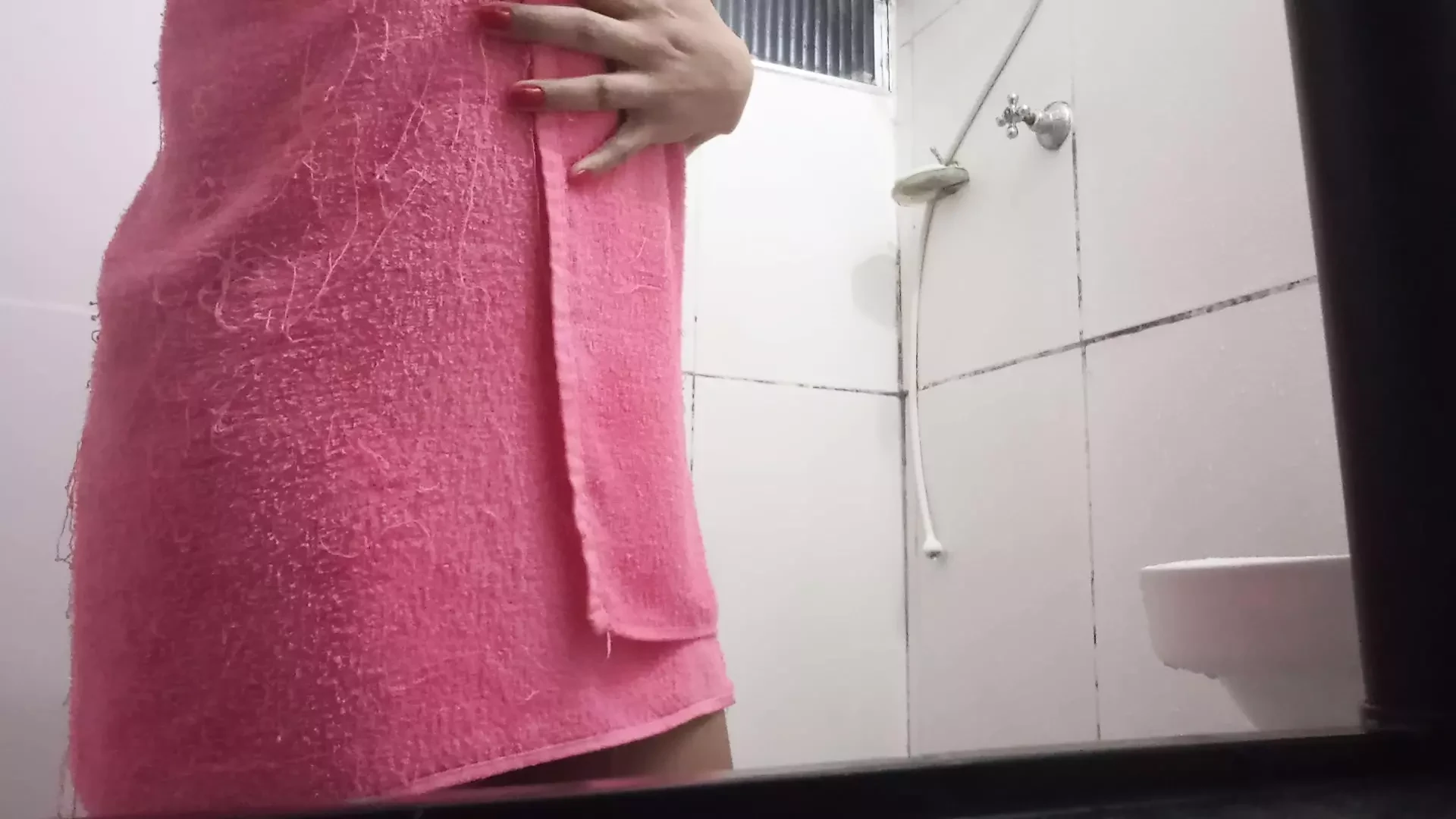 Brunette Trans Masturbating in the Shower on Valentine's Day