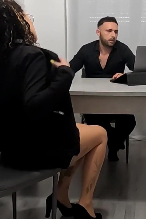 The Secretary Gets Her Feet Licked with Pantyhose and Gets Fucked Before Getting Cum on Her Heels and Swallowing Her!