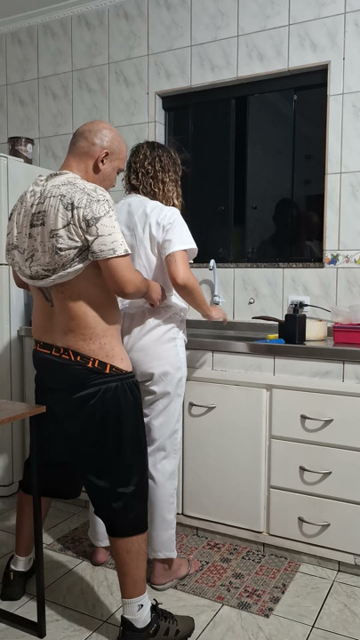Banging the maid from behind in the kitchen. | Clip 1